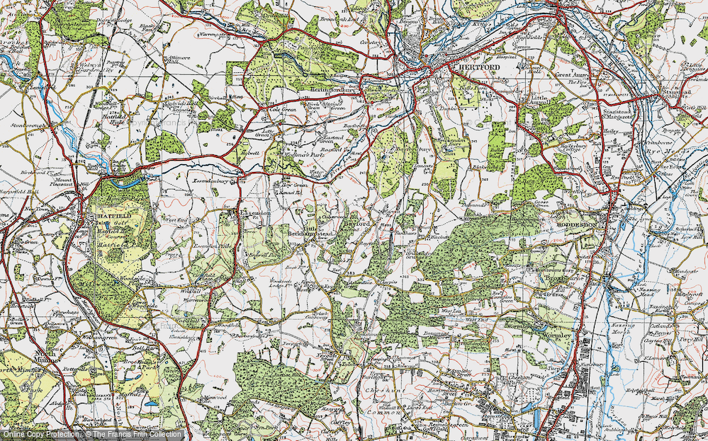 Old Map of Historic Map covering Bayford Wood in 1919