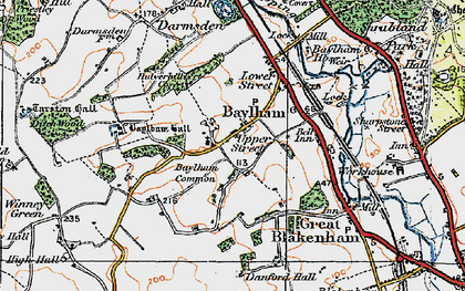 Old map of Baylham Hall in 1921