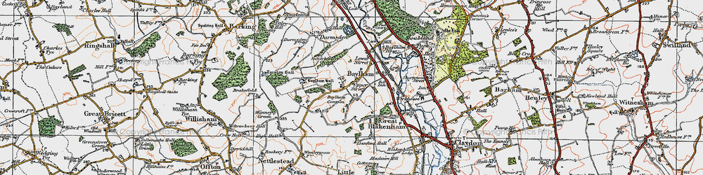 Old map of Baylham in 1921