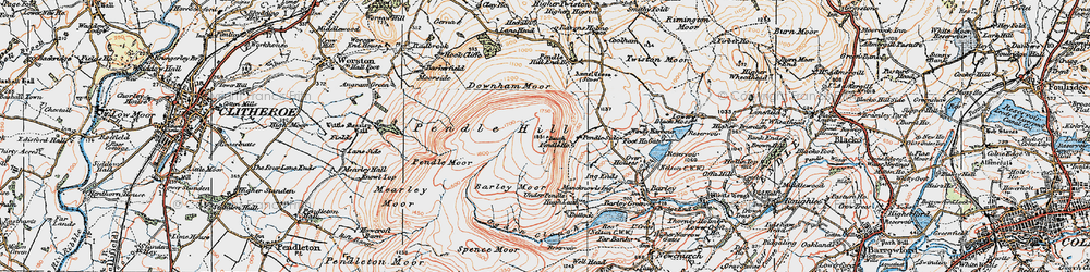 Old map of Pendle Hill in 1924