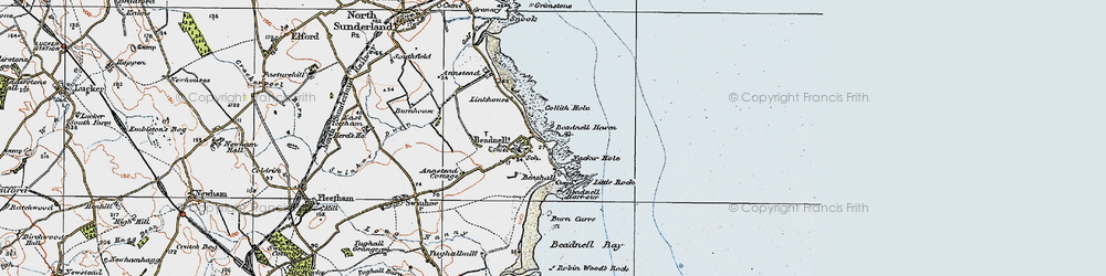 Old map of Beadnell Haven in 1926