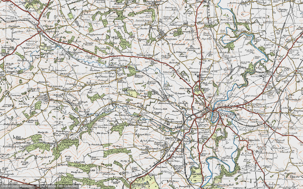 Old Map of Bearpark, 1925 in 1925