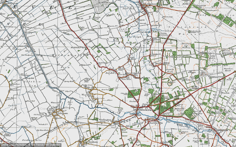 Old Map of Historic Map covering Mildenhall Airfield in 1920