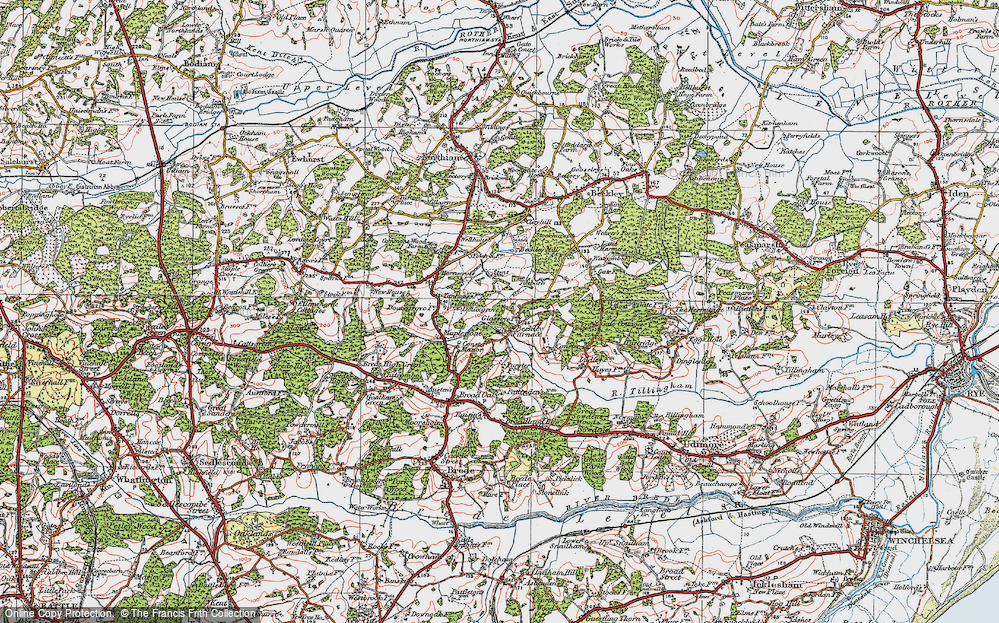 Old Map of Historic Map covering Beckley Woods in 1921