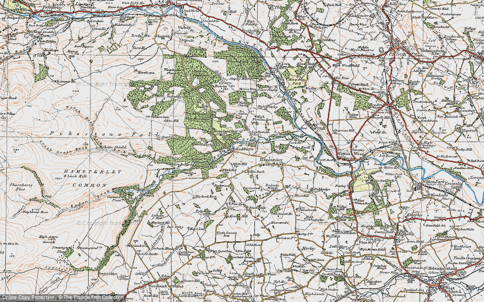 Old Map of Historic Map covering Bedburn Beck in 1925