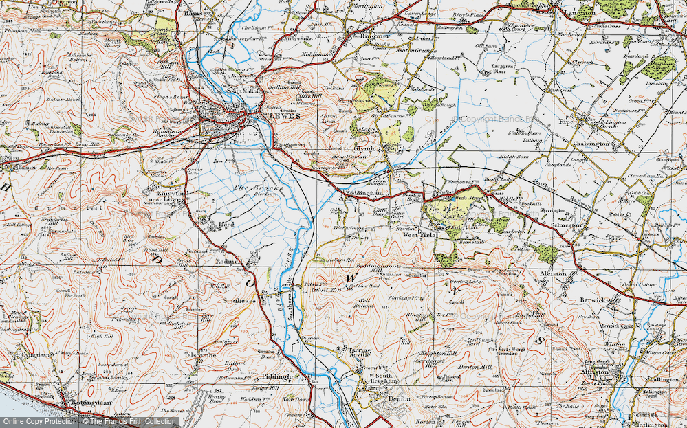 Old Map of Historic Map covering Beddingham Hill in 1920