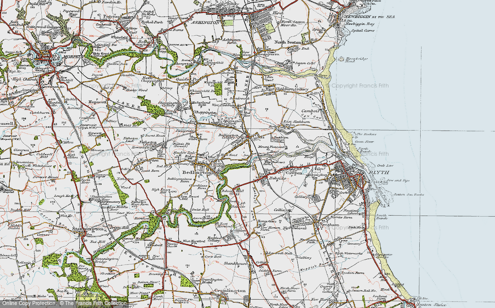 Old Map of Historic Map covering Bebside Hall in 1925
