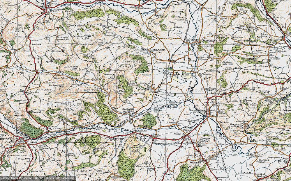 Old Map of Historic Map covering Bedstone Hill in 1920