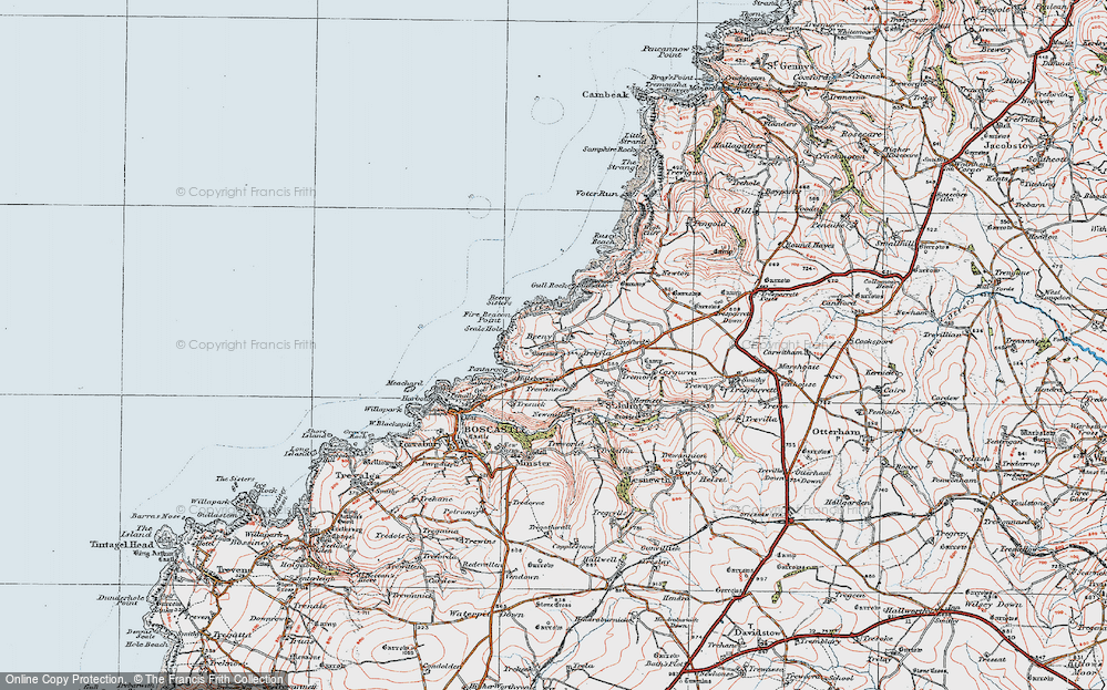Old Map of Historic Map covering Beeny Cliff in 1919
