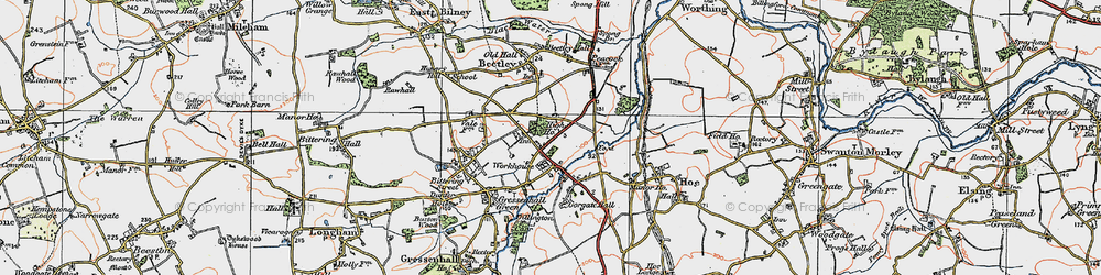 Old map of Beetley in 1921