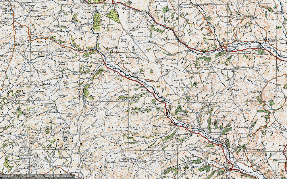 Old Map of Historic Map covering Bryndraenog in 1920