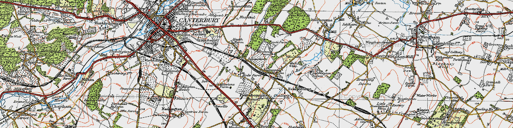 Old map of Bekesbourne Hill in 1920