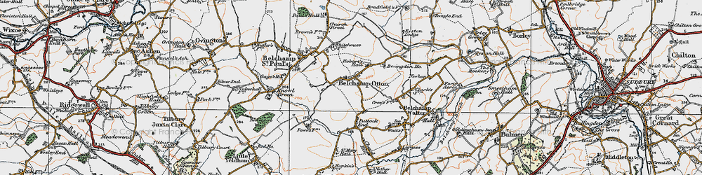 Old map of Belchamp Otten in 1921