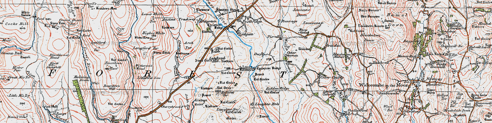 Old map of Bellever Tor in 1919