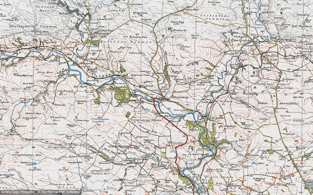 Old Map of Historic Map covering Hesleyside in 1925