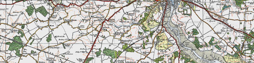 Old map of Belstead Brook in 1921