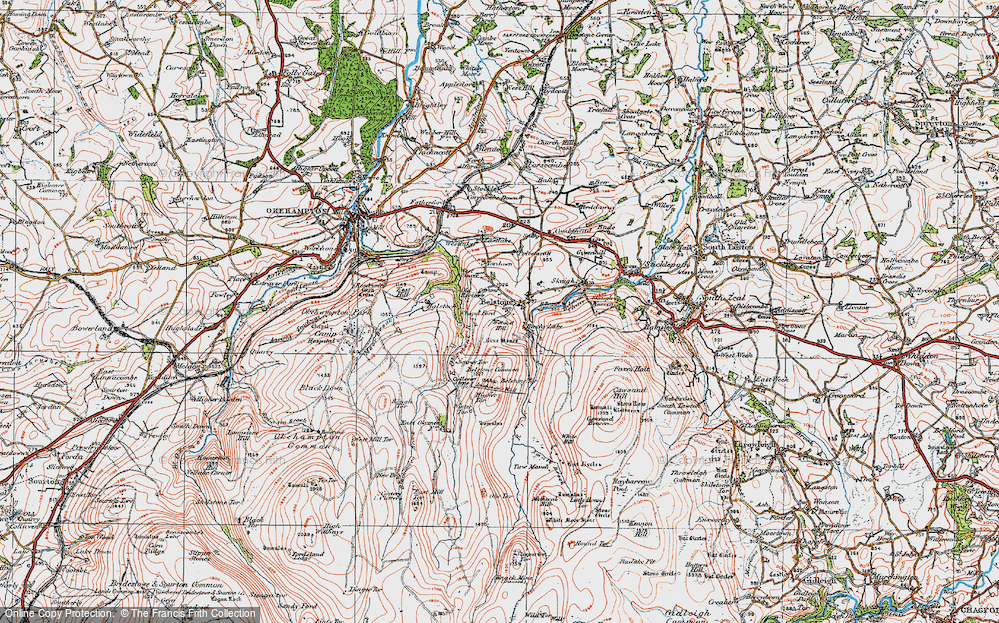 Old Map of Historic Map covering Belstone Common in 1919
