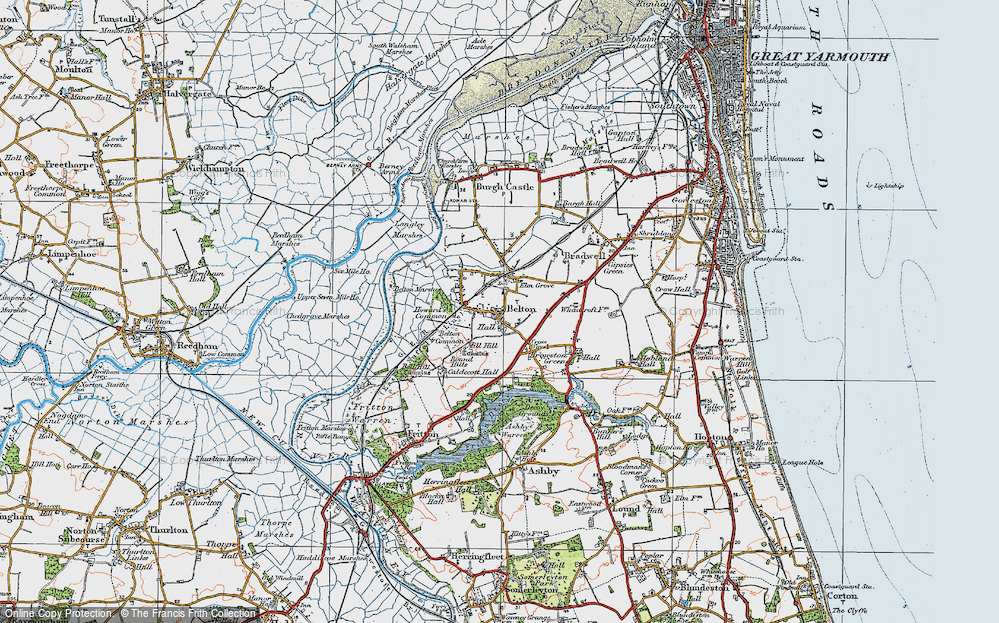 Old Map of Historic Map covering Belton Common in 1922