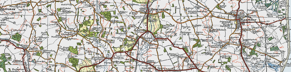 Old map of Benhall Green in 1921