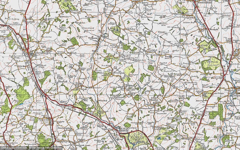 Old Map of Historic Map covering Benington Park in 1919