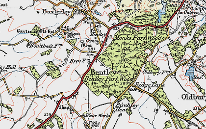 Old map of Bentley Park Wood in 1921