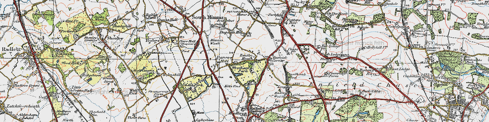 Old map of Bentley Heath in 1920