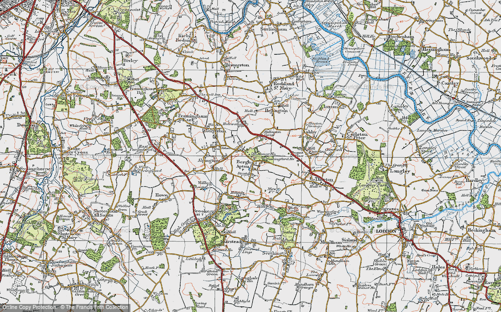 Old Map of Bergh Apton, 1922 in 1922