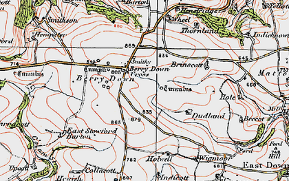 Old map of Berry Down Cross in 1919