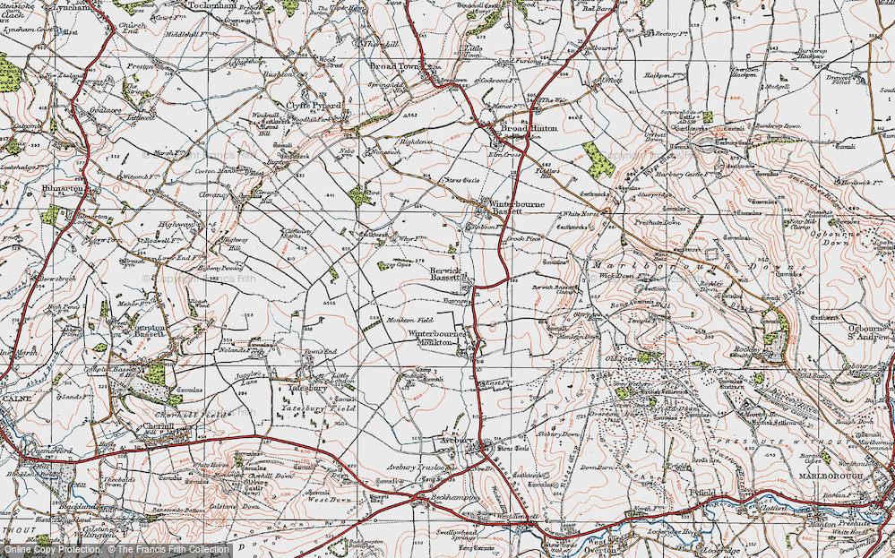 Old Map of Berwick Bassett, 1919 in 1919