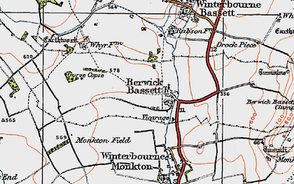 Old map of Berwick Bassett in 1919