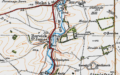 Old map of Berwick St James in 1919