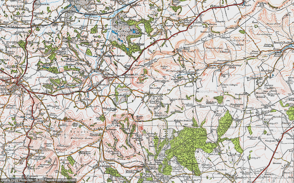 Old Map of Historic Map covering Woodlands in 1919