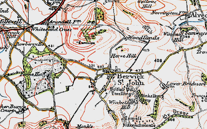Old map of Berwick St John in 1919