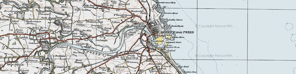 Old map of Berwick-upon-Tweed in 1926