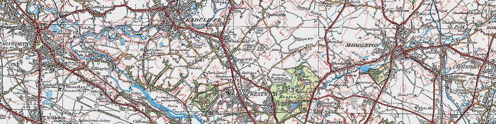 Old map of Besses o' th' Barn in 1924