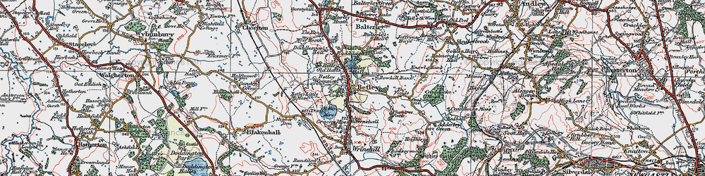 Old map of Betley in 1921