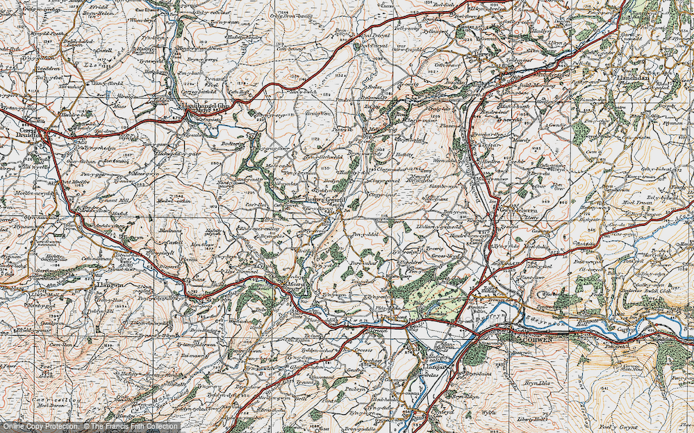 Old Map of Historic Map covering Tir Barwn in 1922