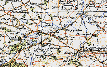 Old map of Brynffanigl Isaf in 1922