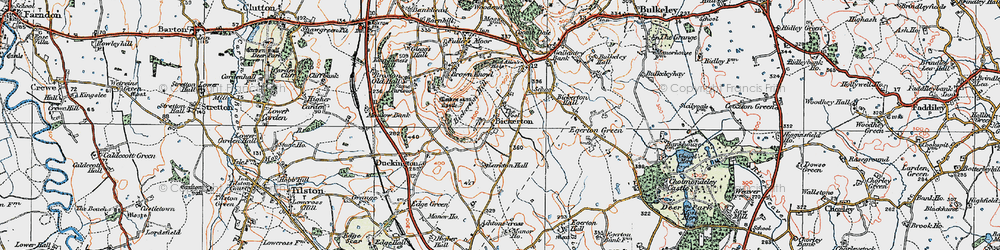 Old map of Bickerton in 1921