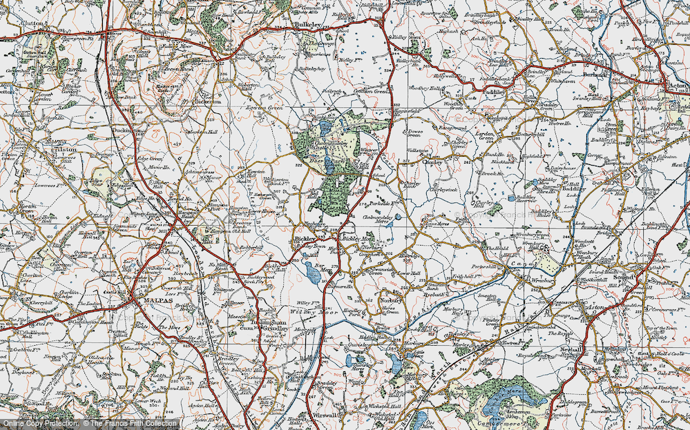 Old Map of Bickley Moss, 1921 in 1921
