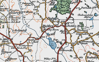 Old map of Bickley Town in 1921