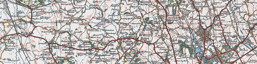 Old map of Bignall End in 1921
