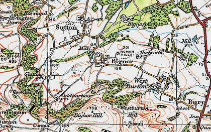 Old map of Bignor Hill in 1920