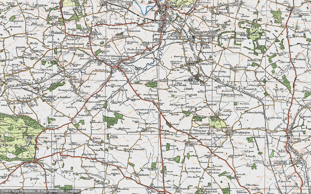 Old Map of Historic Map covering Brusselton Wood in 1925