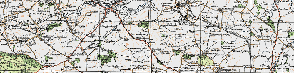 Old map of Brusselton Wood in 1925