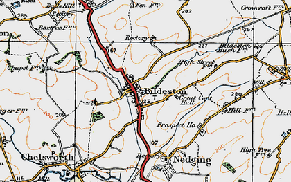 Old map of Bildeston in 1921