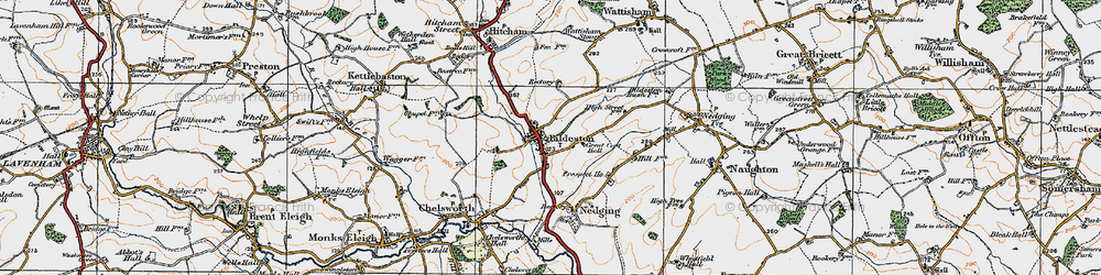 Old map of Bildeston in 1921