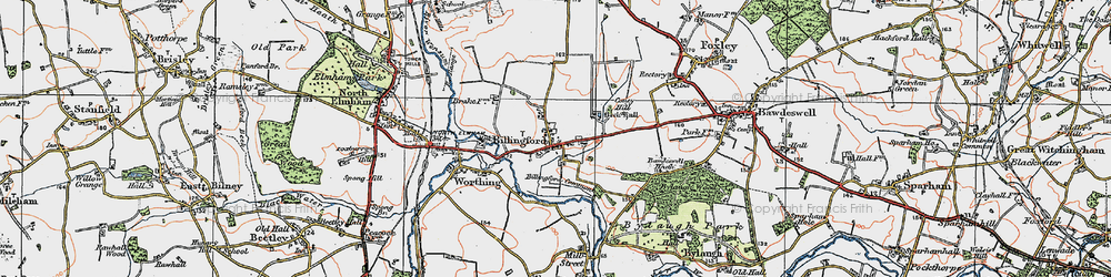 Old map of Billingford in 1921