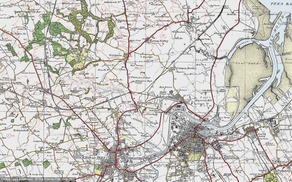 Old Map of Historic Map covering Billingham Beck in 1925