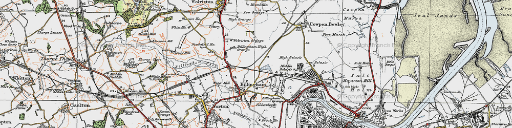Old map of Billingham in 1925